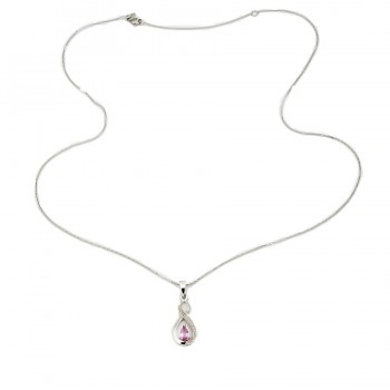 9ct white gold Pink Sapphire / Diamond Pendant with chain
